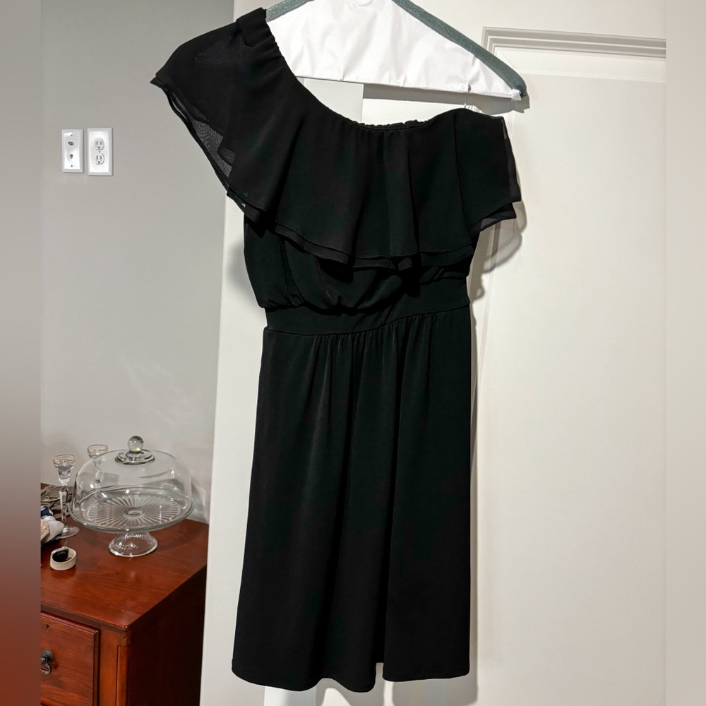 Black one shoulder ruffle dress
